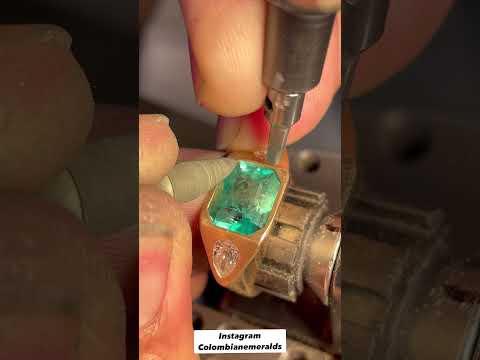 Making a gold diamond and emerald ring by hand - 3 stone Gypsy ring